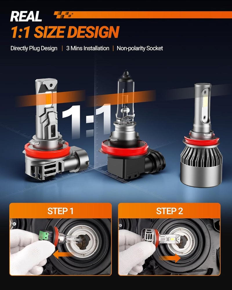 SEALIGHT مصابيح H11 مع ضوء أبيض 6500K، 30000LM ساطع للغاية، تصميم ميني 1:1 لمصابيح ضباب H16، توصيل وتشغيل في 3 دقائق، عبوة من 2 - Image 3